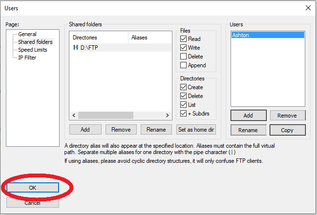 FileZilla Permissions approval