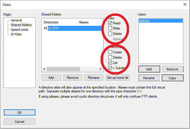 FTP FileZilla Access Permissions