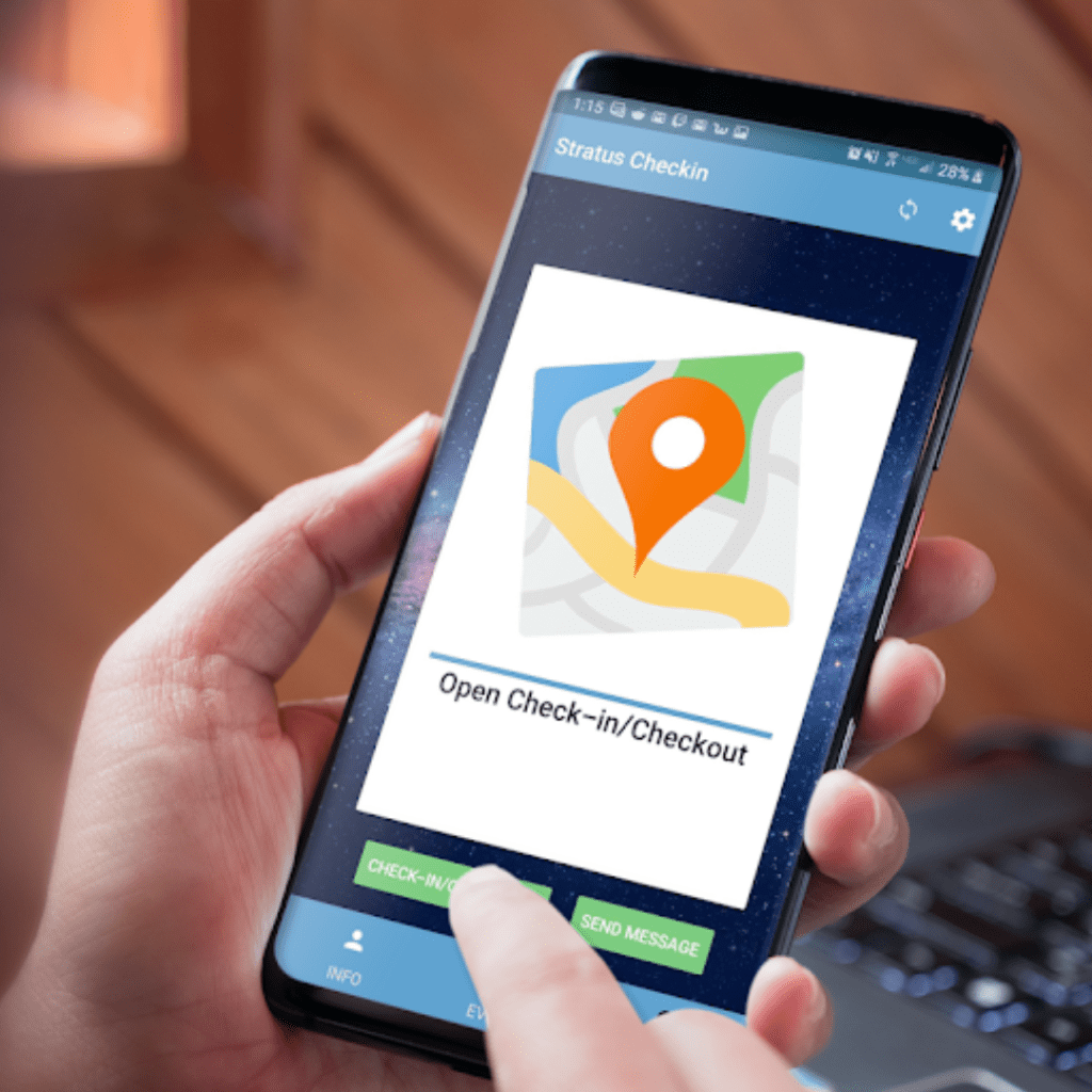 An employee using Stratus-io Remote check-in app