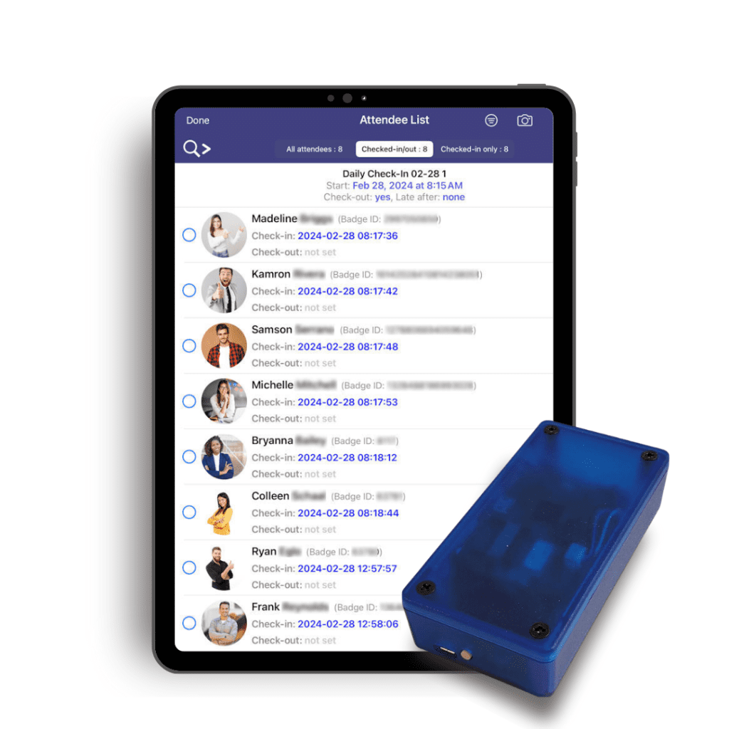 Roster with employee picture, name, and Badge ID