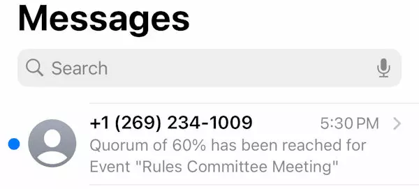 SMS-Text Attendance Quorum Message