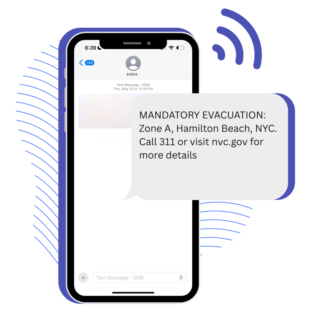 An IPhone graphic of Stratus-io Emergency Management Software displaying the SMS alert feature