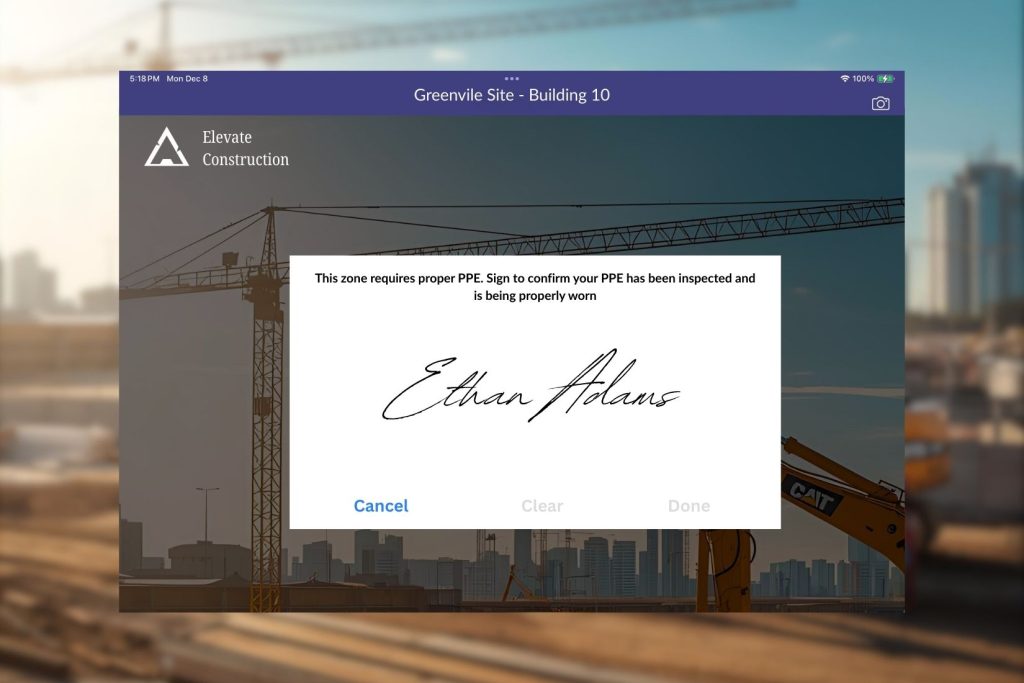 Pre-signature sign-in feature on Stratus-io Construction Safety Software