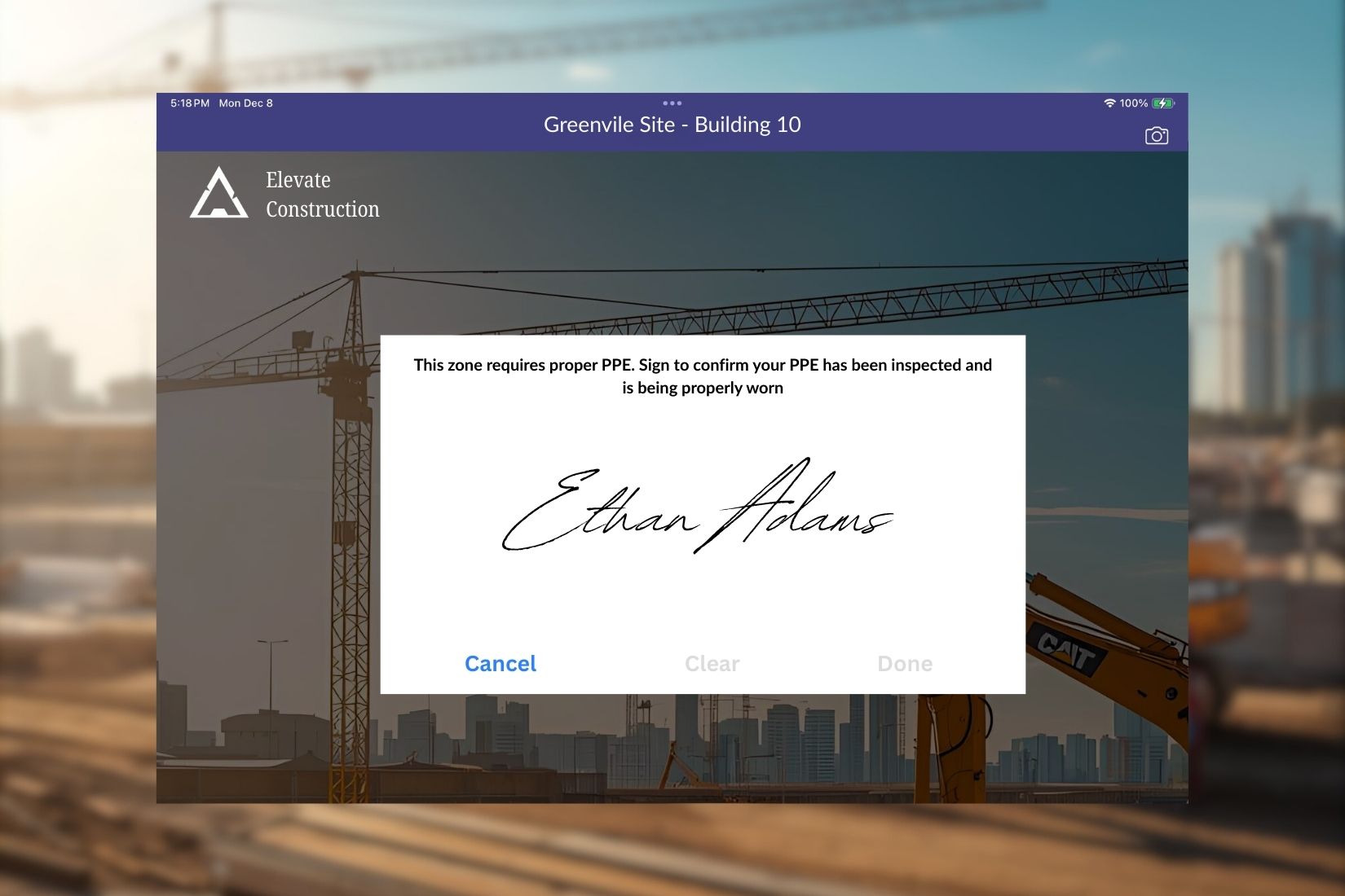 Pre-signature sign-in feature on Stratus-io Construction Safety Software