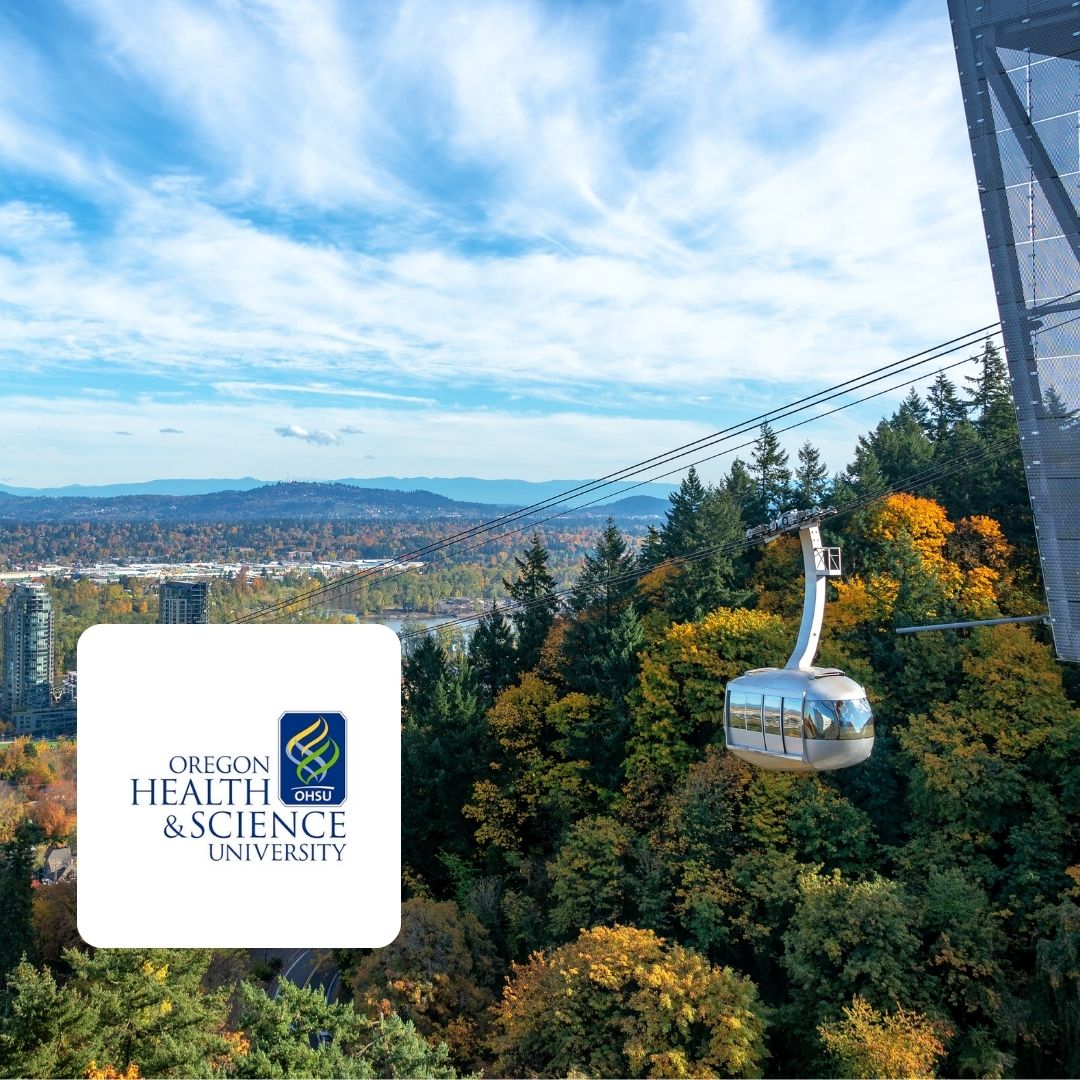 Aerial view of the Portland Aerial Tram used for campus transportation at OHSU